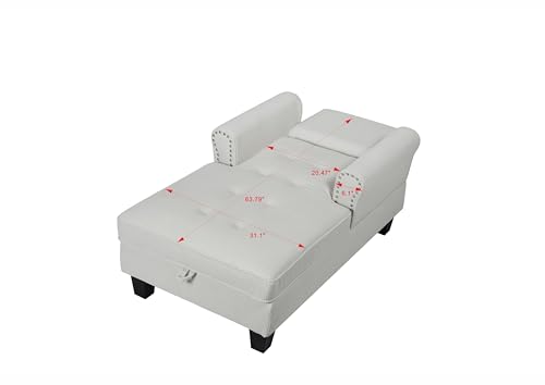 Corduroy Chaise Lounge with Storage, Indoor Sofa Bed Chair, Upholstered Lounge Chair for Bedroom, Living Room (Beige)