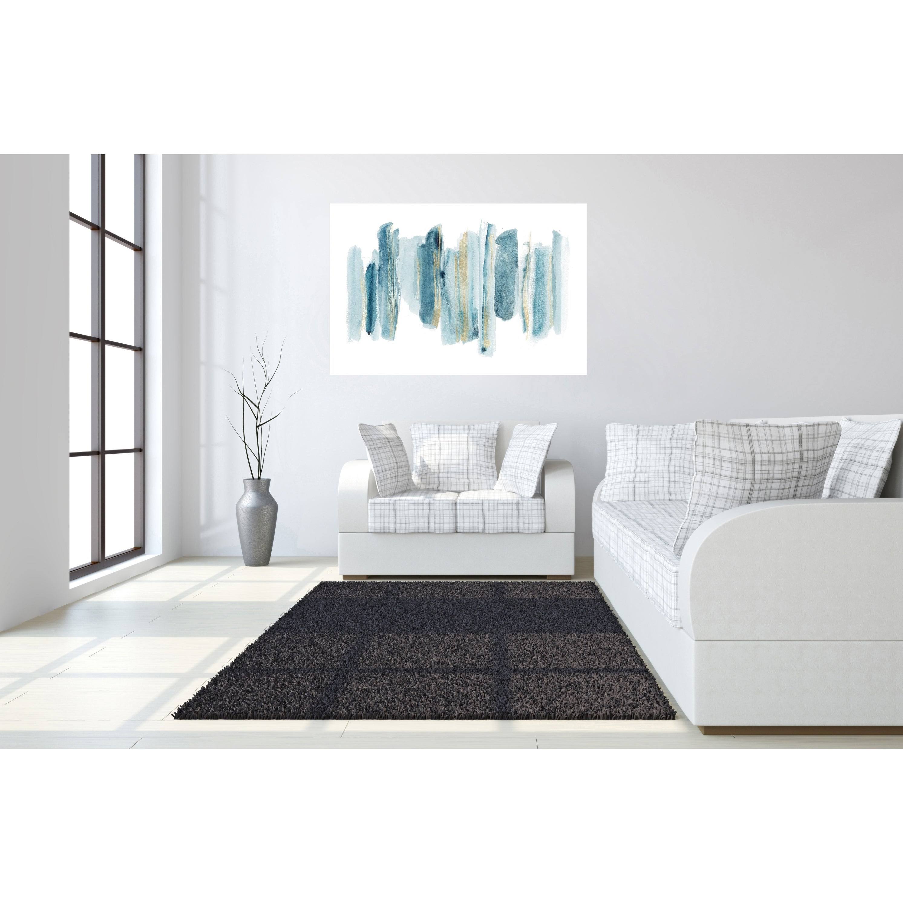 Classy Art 40x60 Billiant Blue and Gold Abstract Tempered Glass Wall Art, Multi