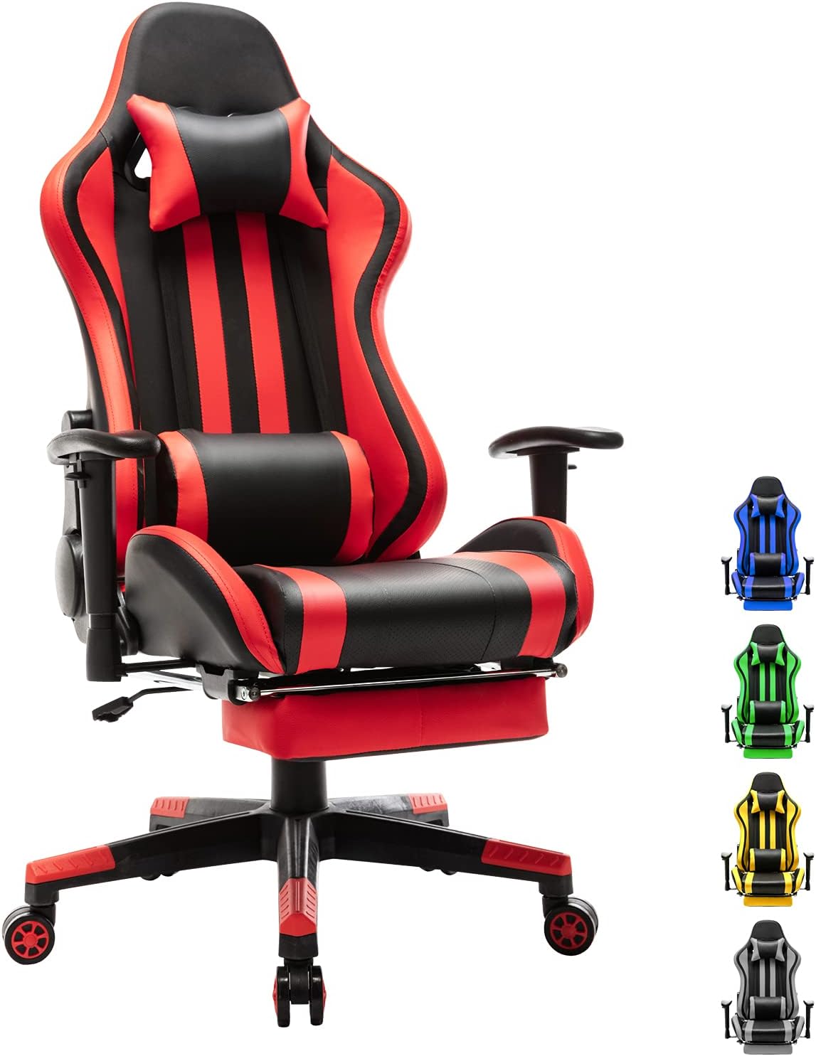 Soontrans Gaming Chair with Footrest,Ergonomic Office Chair,Computer Chair,Sillas Gamer Chair,Video Game Chairs with Backrest,Headrest and Lumbar Pillow for Adults(Black/Red)