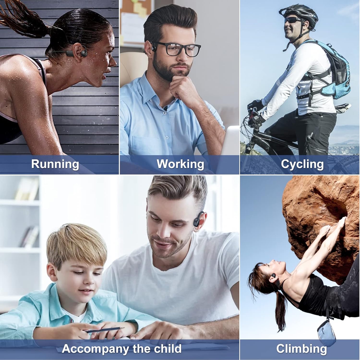Bone Conduction Headphones, QODISA Wireless Open Ear Headphones Bluetooth 5.3 with MIC, IPX7 Waterproof Workout Headphones Music Answer Phone Call for Running Cycling Driving Pack of 2