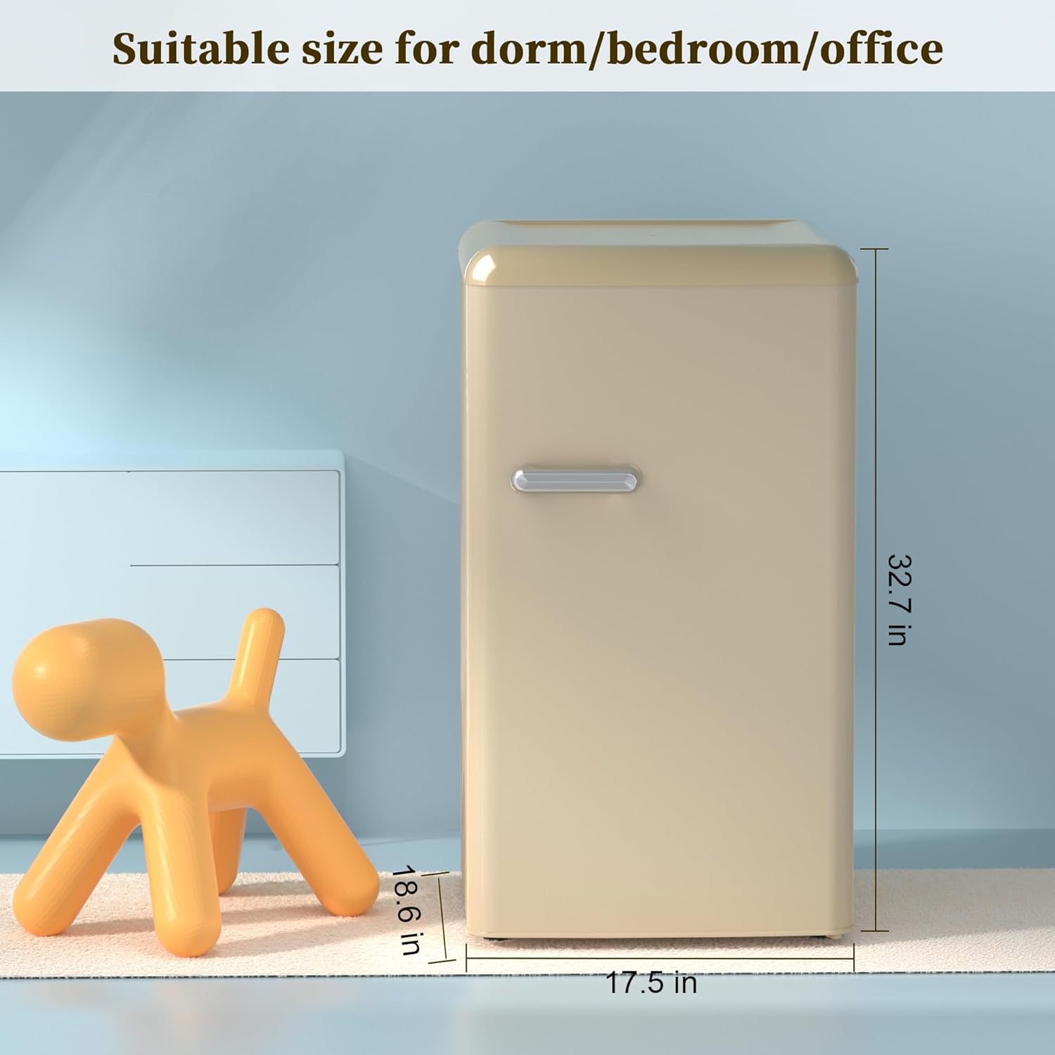 Mini Fridge for Bedroom Retro Style, 3.0 Cu.Ft Mini Fridge with Freezer, Compact Fridge for Bedroom with Adjustable Shelves&Egg Tray for Dorm, Kitchen, Bedroom, Living Room, Office(Gold)