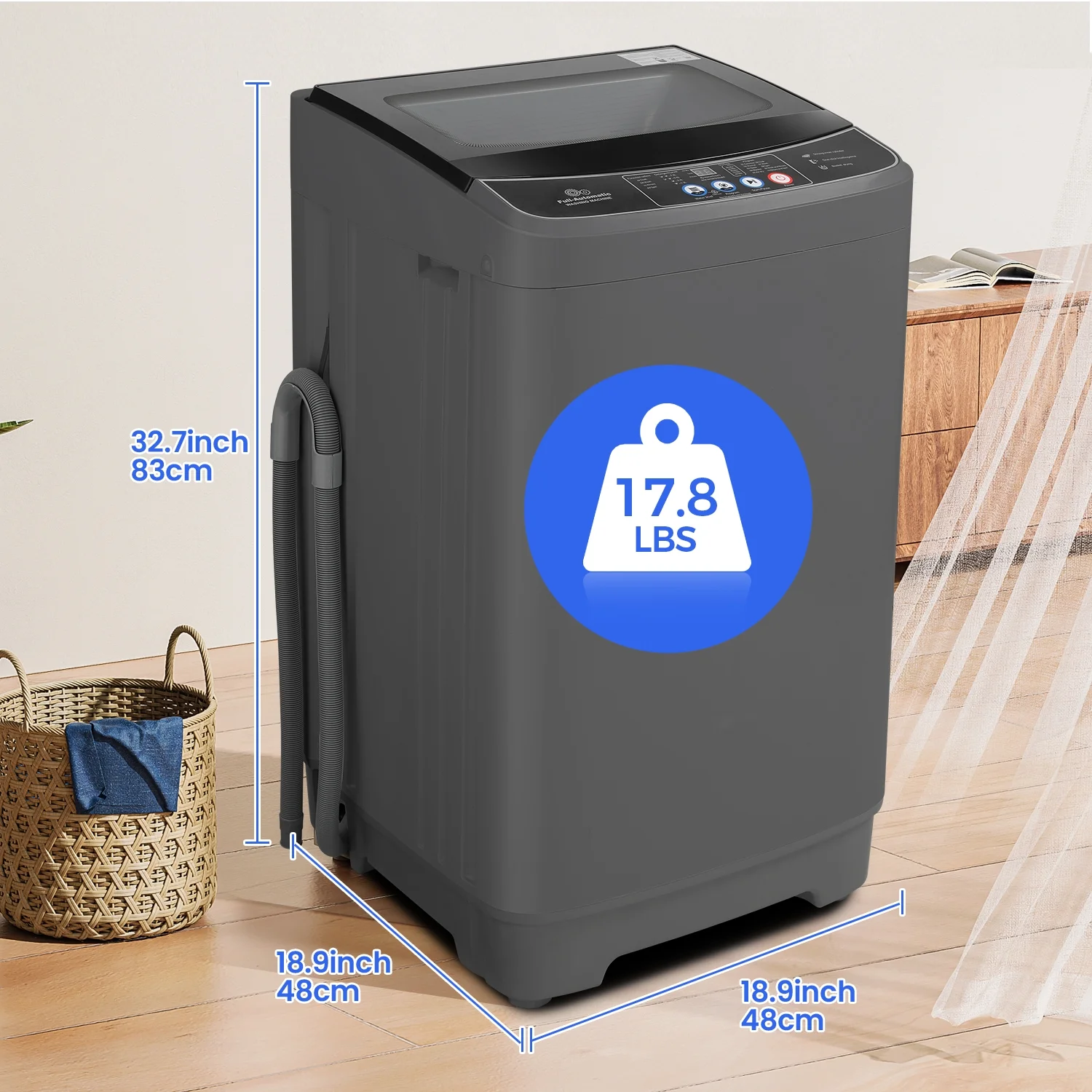 Qhomic 17.8lb Full Automatic Washing Machine, Compact Wahing Machine with Drain Pump, Power Motor 20-Mins Quick Wash, LED Display, Washer and Dryer Combo Low Noise for Apartment Dorm RV Household