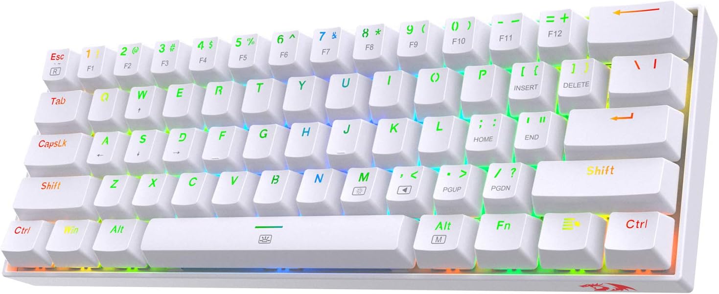 Redragon K630 Dragonborn 60% Wired RGB Gaming Keyboard, 61 Keys Compact Mechanical Keyboard with Linear Red Switch, Pro Driver Support, White Pack of 2