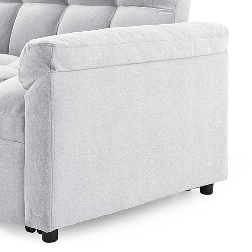62 Inch Linen Futon Sofa Bed with Pull-out Bed, 3-in-1 Loveseat Sofa Couch with Adjustable Backrest and Lumbar Pillows, Convertible Sleeper Sofa Couch for Small Space Apartment Living Room, Grey