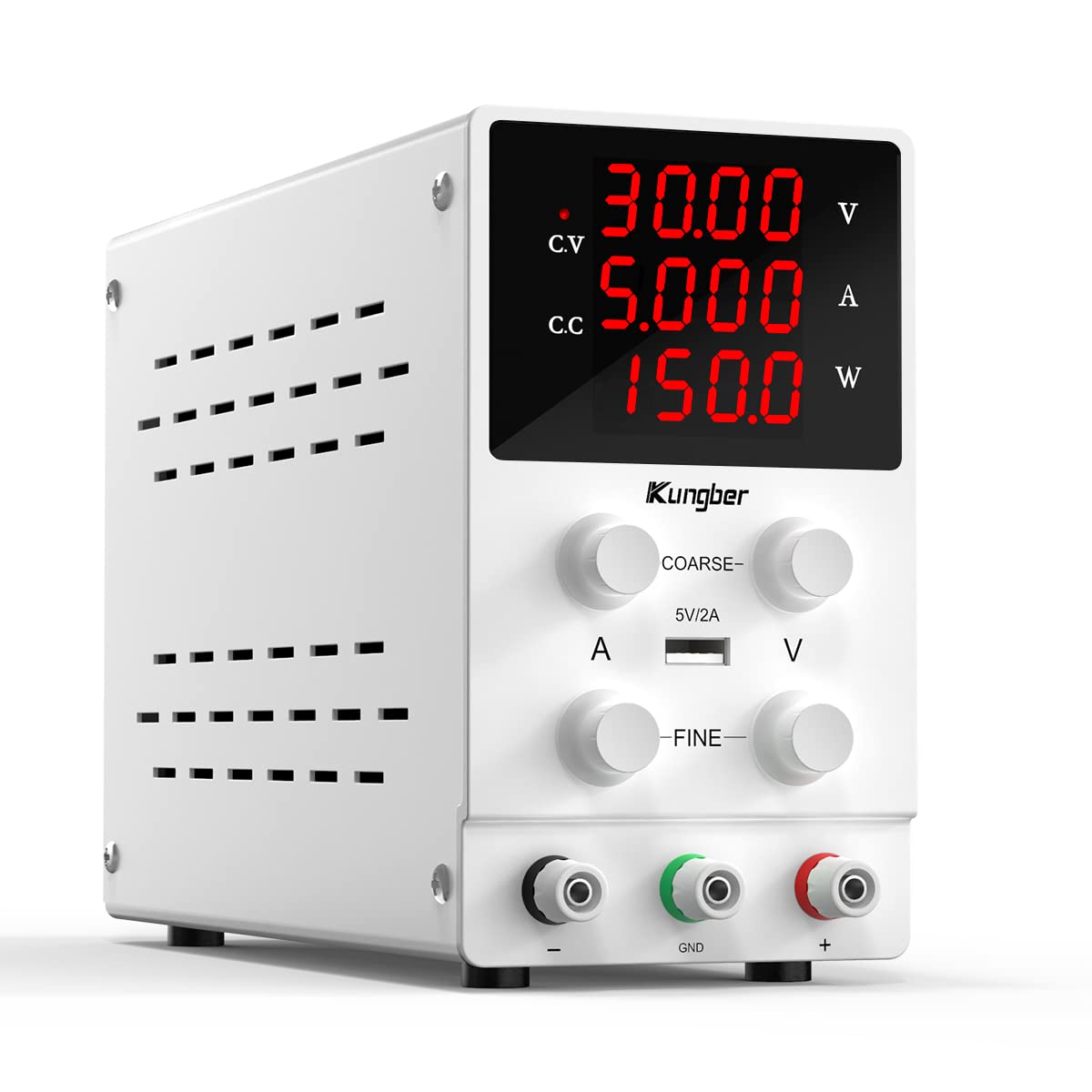 Kungber DC Power Supply Variable, 30V 10A Adjustable Switching Regulated DC Bench Linear Power Supply with 4-Digits LED Power Display 5V/2A USB Output, Coarse and Fine Adjustments with Alligator Leads Pack of 2