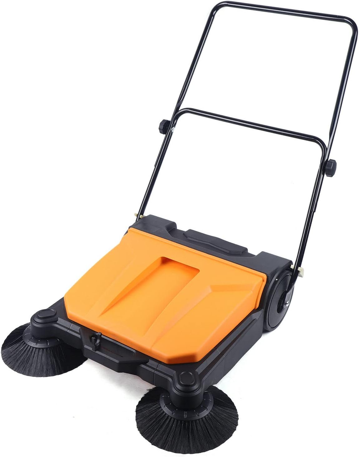 Hand-Push Electric Sweeping Brush, 26 Inch Manual Twin Push Sweeper Walk-Behind Floor Sweeper, with 15L Waste Container for Indoor/Outdoor