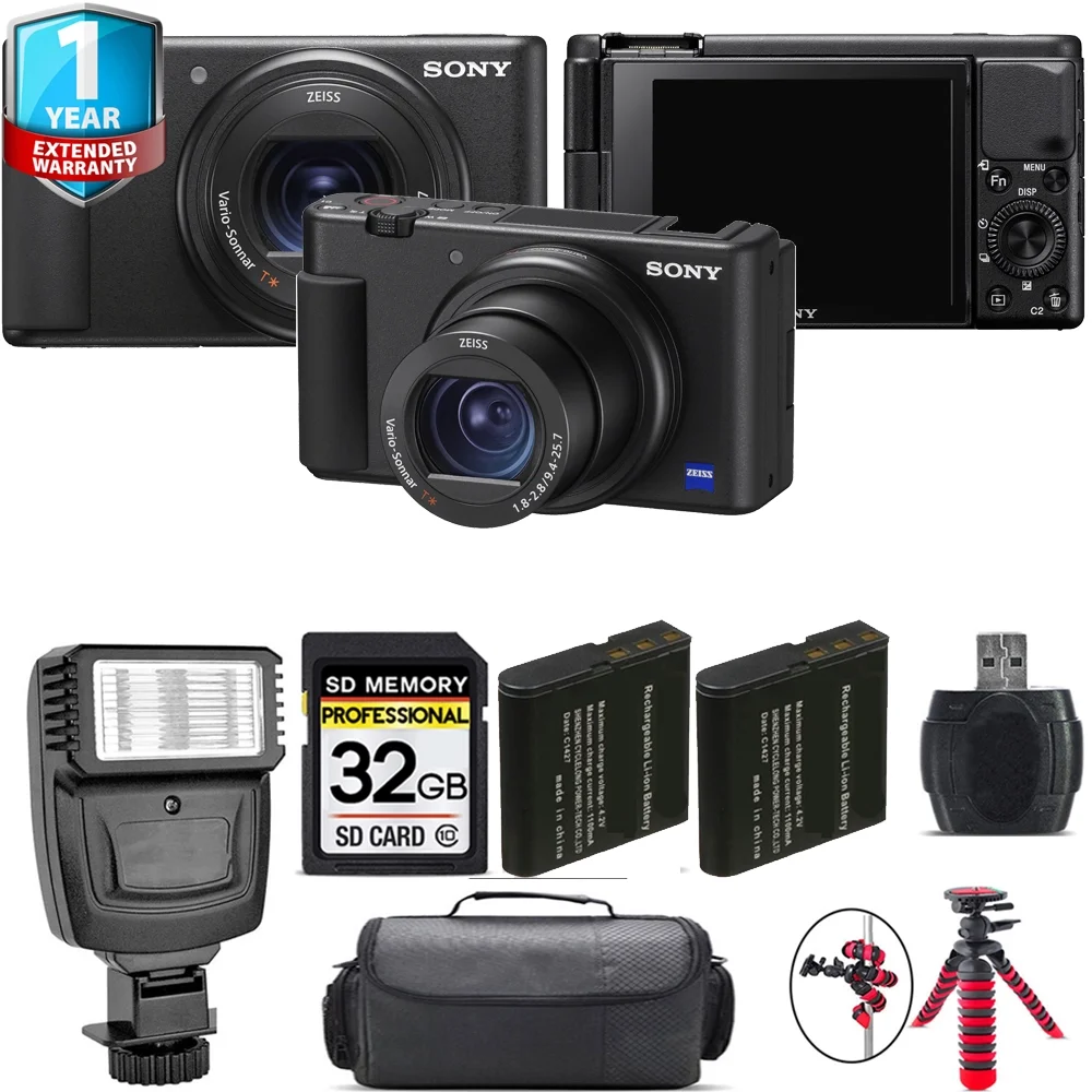 Sony ZV-1 Digital Camera (Black) + Extra Battery + 1 Yr Warranty + 32GB - Curated Treasures Market