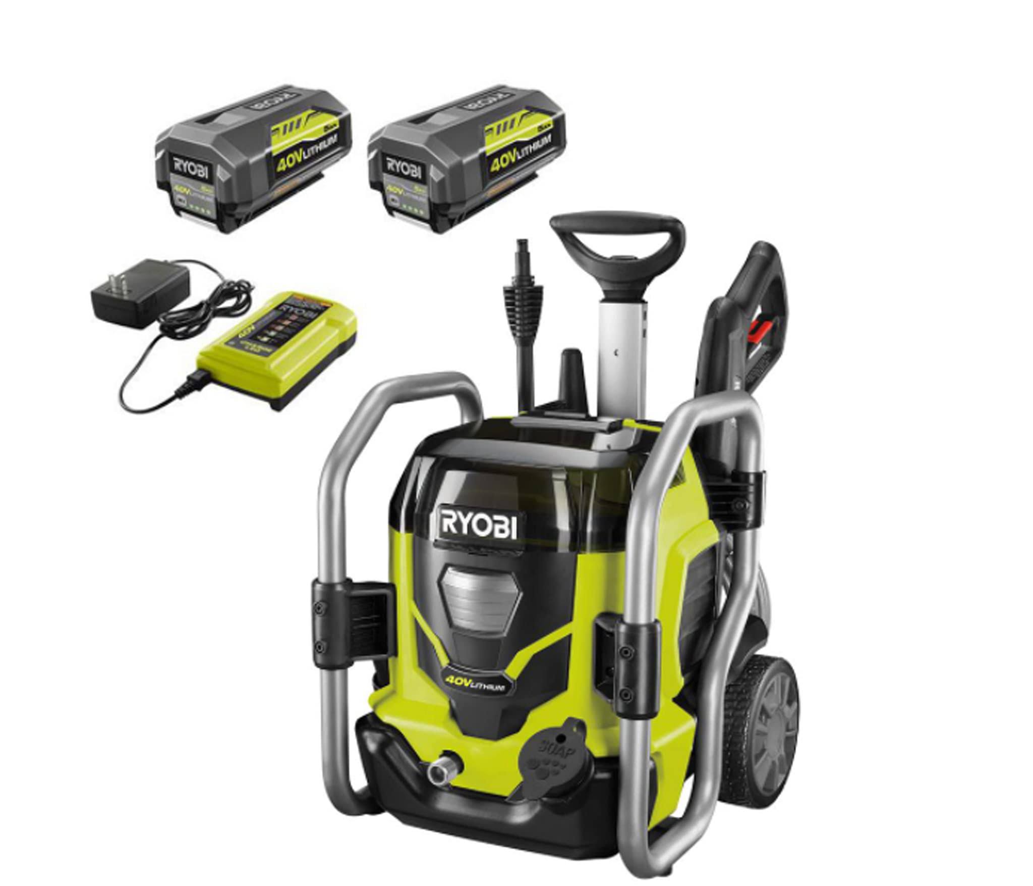 Ryobi RY40PW01DG9 1,500 PSI 1.2 GPM 40-Volt Cold Water Cordless Electric Pressure Washer with Two 5.0 Ah Batteries and Charger I