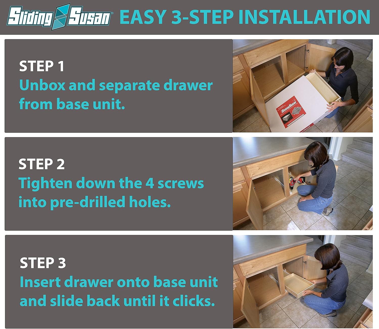 SlidingSusan Pull Out Cabinet Organizer - Fully Assembled Pull Out Drawers For Kitchen Cabinets - Dovetail and Soft Close Cabinet Pull Out Shelves - Fast and Easy D.I.Y. Installation - 12 x 21