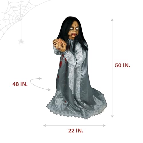 Haunted Hill Farm Life-Size 2.9-Ft Animatronic Gravely Granny by Tekky Halloween Decoration with Motion-Activated Sounds