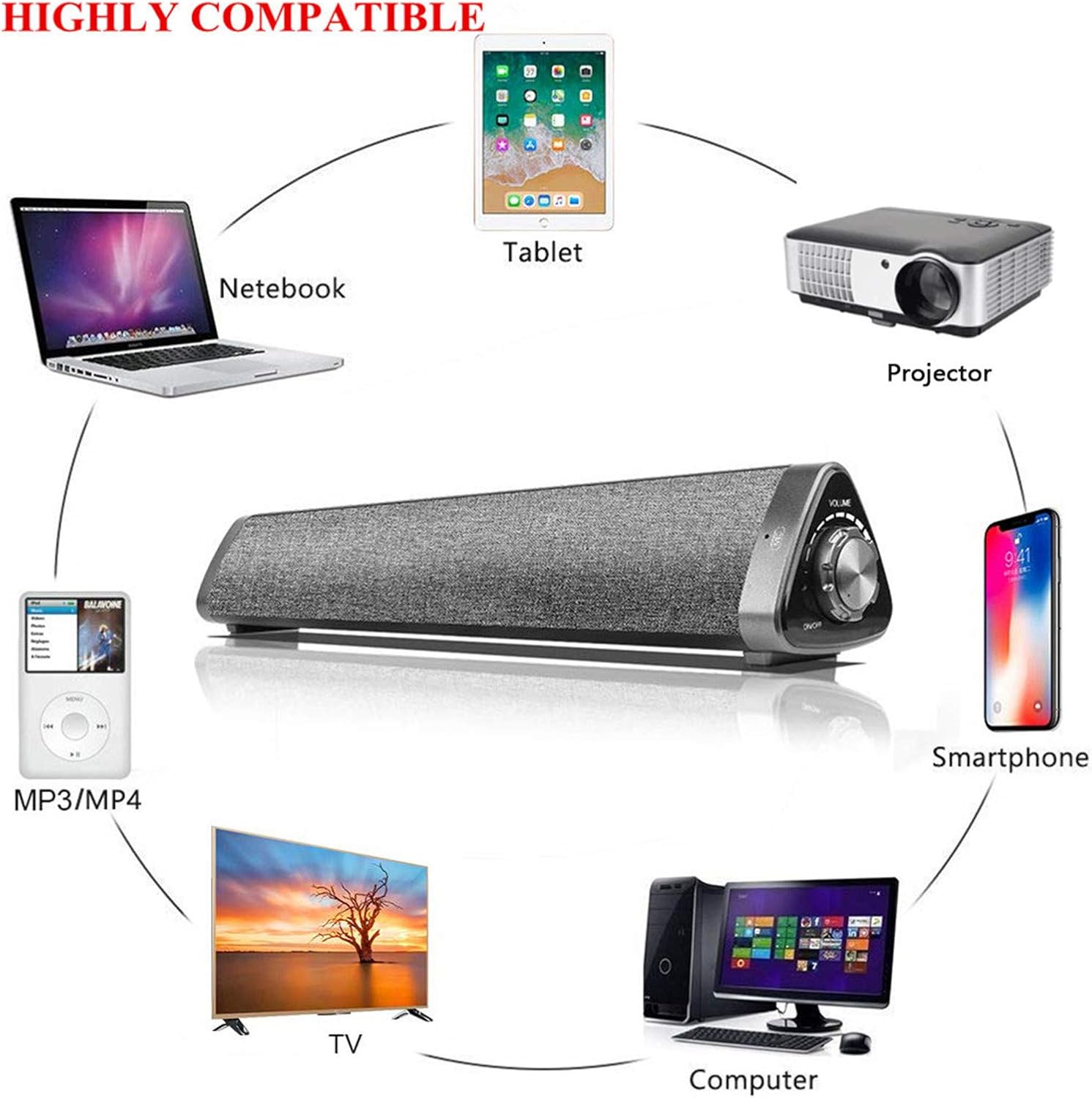 Soundbar, TOPROAD Sound Bar with Built-in Mic and Bluetooth, Wired and Wireless Speaker for TV/PC/Phones/Tablets with Remote Control Pack of 2