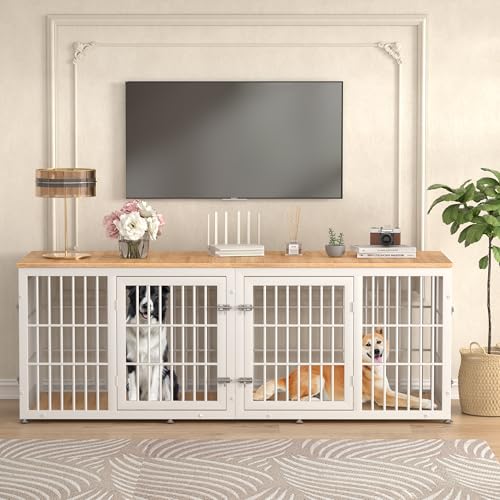 48 Inch Heavy Duty Dog Crate Furniture for Large Dogs, Decorative Pet House End Table, Extra Large Wooden Cage Kennel Furniture Indoor, Natural and White