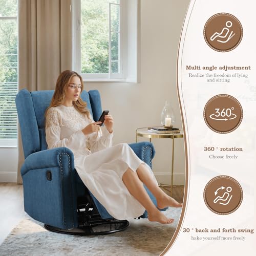 Manual Swivel Rocking Recliner for Adults, 360 Swivel Glider Rocker Chair with Adjustable Backrest & Footrest, Manual Reclining Lounge Sofa Chair for Living Room Bedroom, Home Theater Small Space