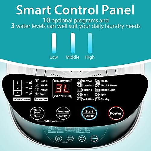 Giantex Portable Washing Machine, 7.7lbs Capacity Compact Washer with Drain Pump, 0.78 Cu.ft Laundry Washer with 10 Wash Program, 3 Water Level, LED Display, All-in-One Washer Spinner Combo