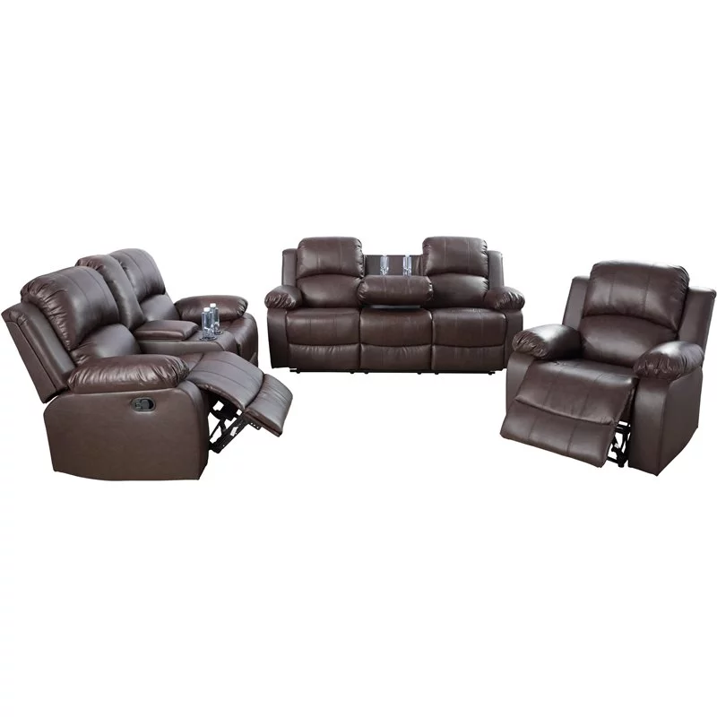 Lifestyle Furniture Provo 3-Pieces Faux Leather Recliner Sofa Set in Espresso