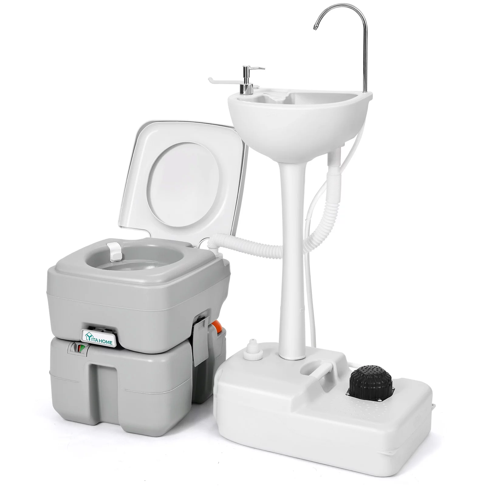 Dextrus 5.3 Gallon Portable Toilet and 17L Portable Camping Sink Hand Wash Basin Station & Flush Potty for Outdoor,Camping, RV Toilet