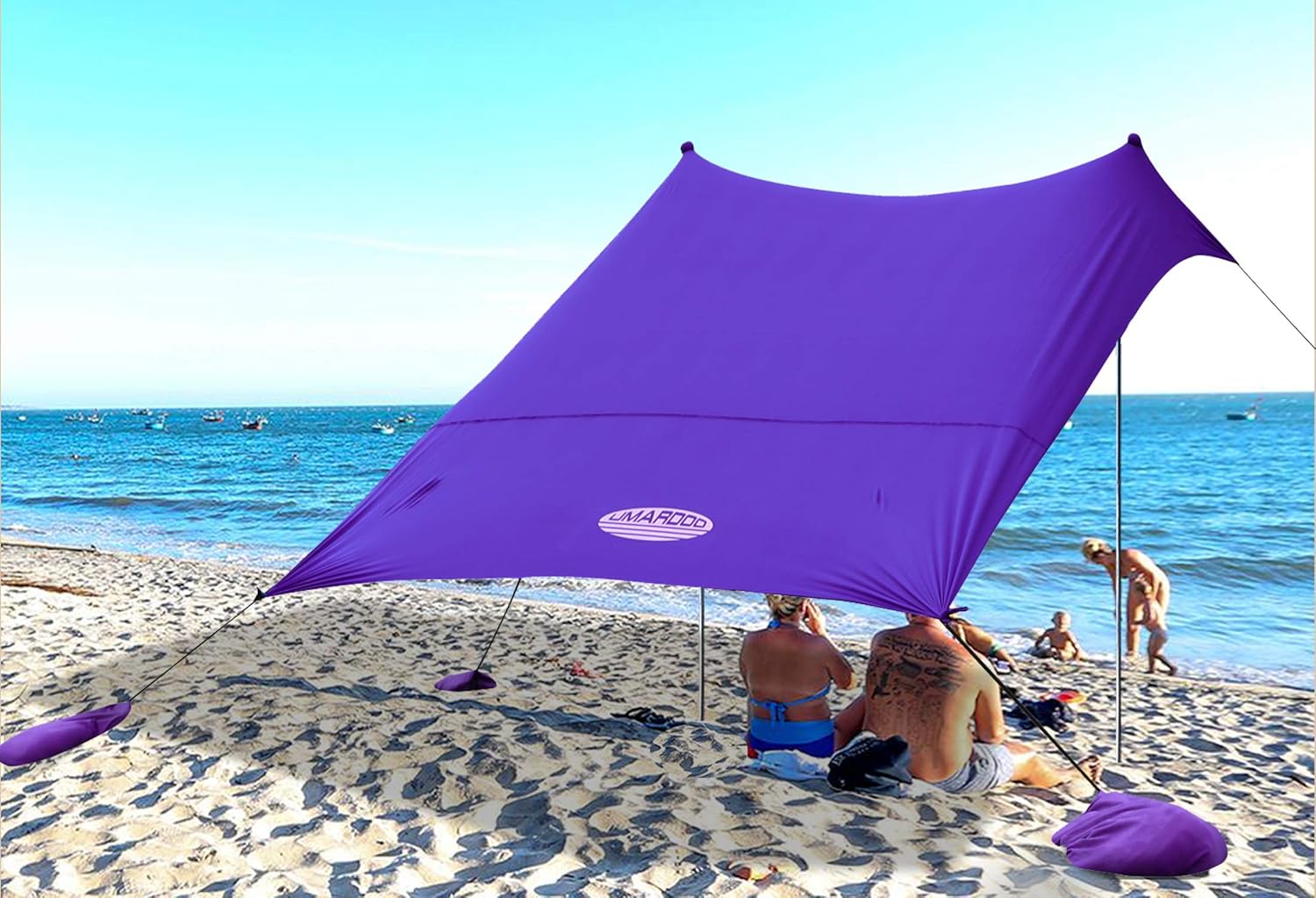 UMARDOO Family Beach Shade with 2 Aluminum Poles, Pop Up Beach Tent with Carrying Bag