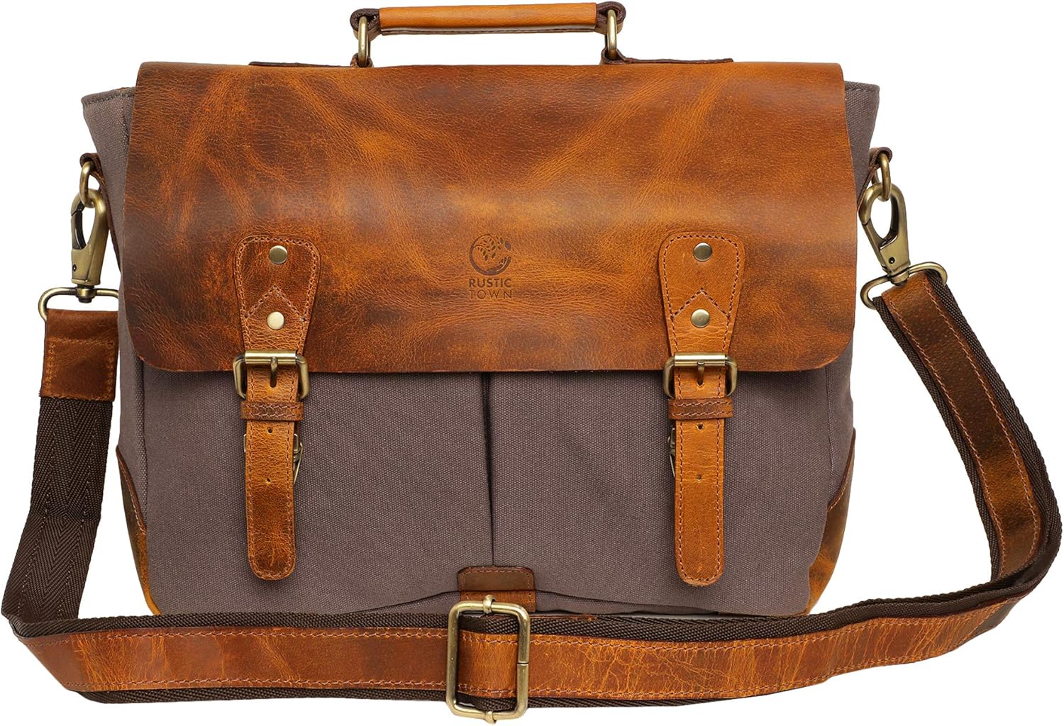 Leather Canvas Messenger Bag for Men Women - Vintage Laptop Satchel Leather Briefcase by Rustic Town (15 Inch, Dark Grey)