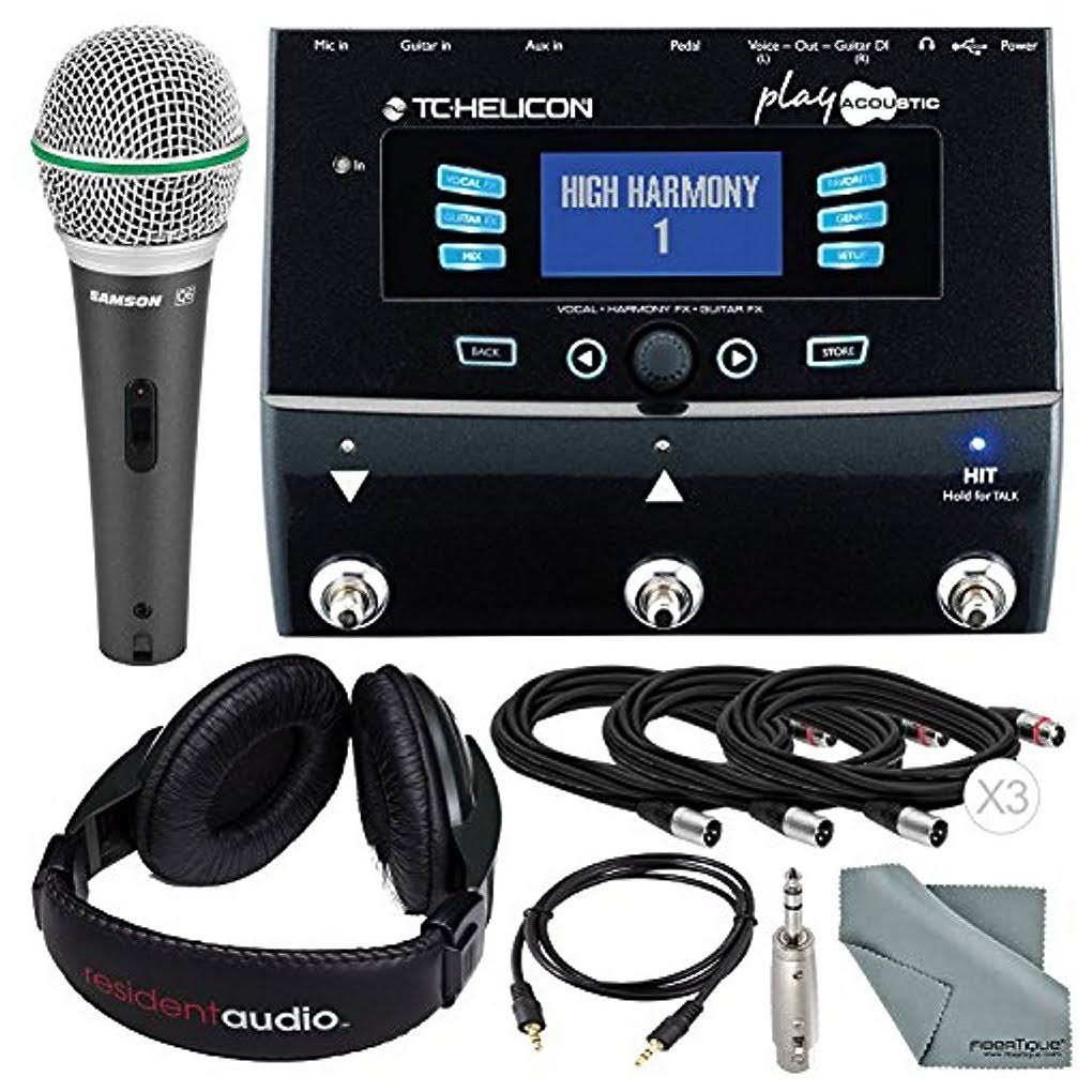 TC-Helicon Play Acoustic Vocal and Acoustic Guitar Effect Processor Pedal and Deluxe Accessory Bundle W/Samson Q6 Mic+ Stereo He