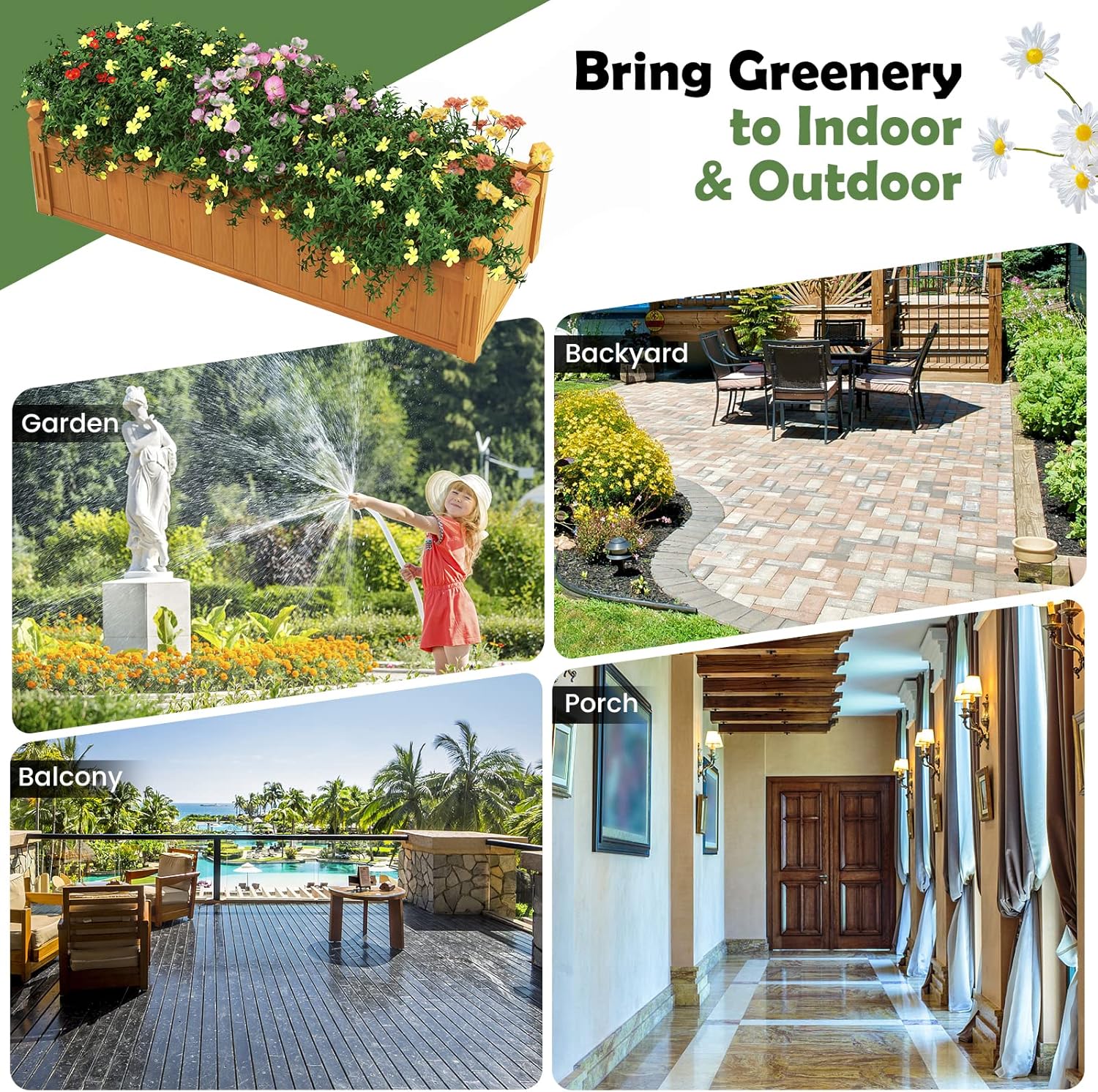 Giantex 2 Pcs Raised Garden Bed, Wooden Planter w/Drainage Holes, Rectangular Plant Box for Vegetables Flowers Herbs Fruit Growing, Raised Container for Garden Patio Balcony, Easy Assembly