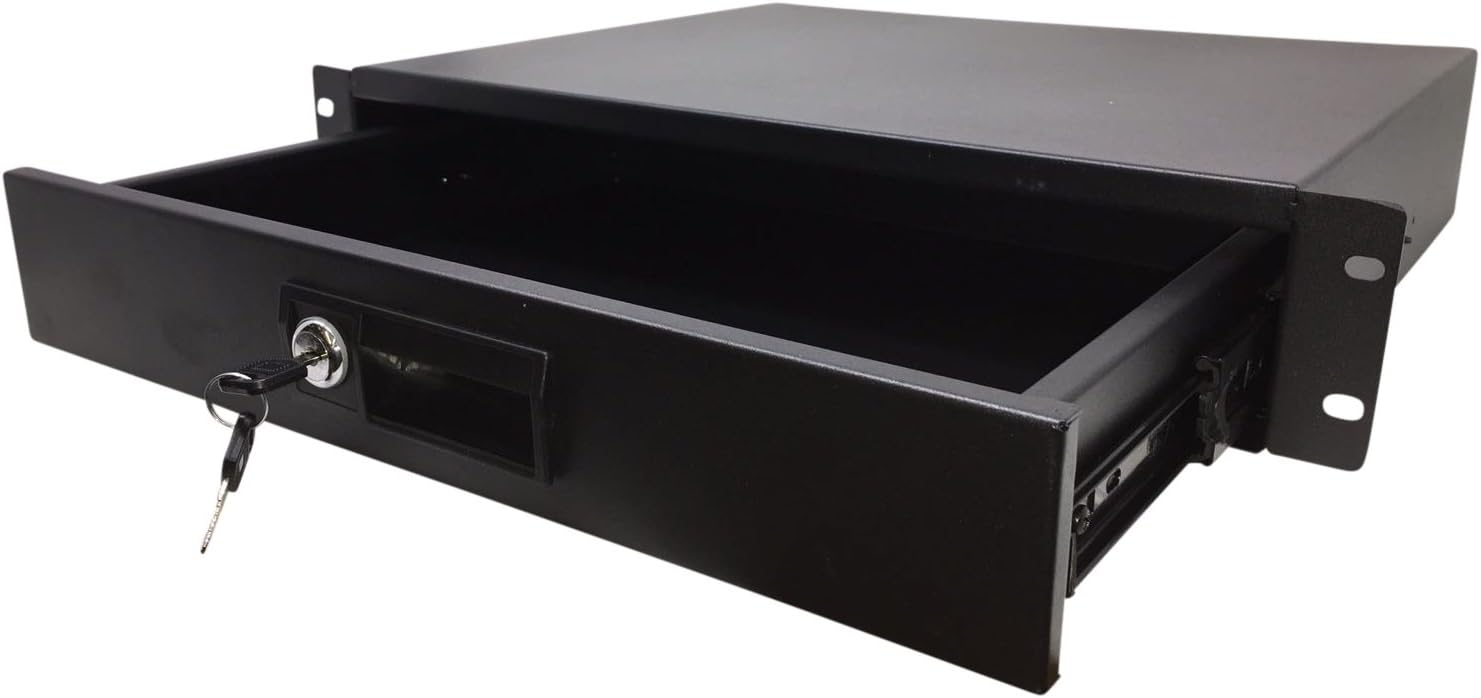 Kenuco Rack Mountable Server Cabinet Case 19" Rack Mount DJ Locking Lockable Deep Drawer with Key 1U