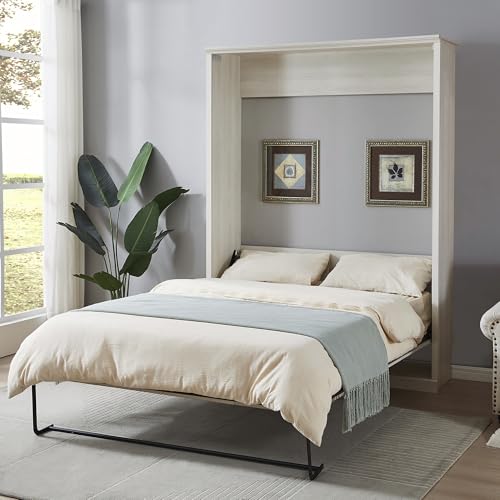 Queen Size Murphy Bed Wall Bed with a Storage Shelf, Space-Saving Wall Bed for Multipurpose Guest Room or Home Office - Gray