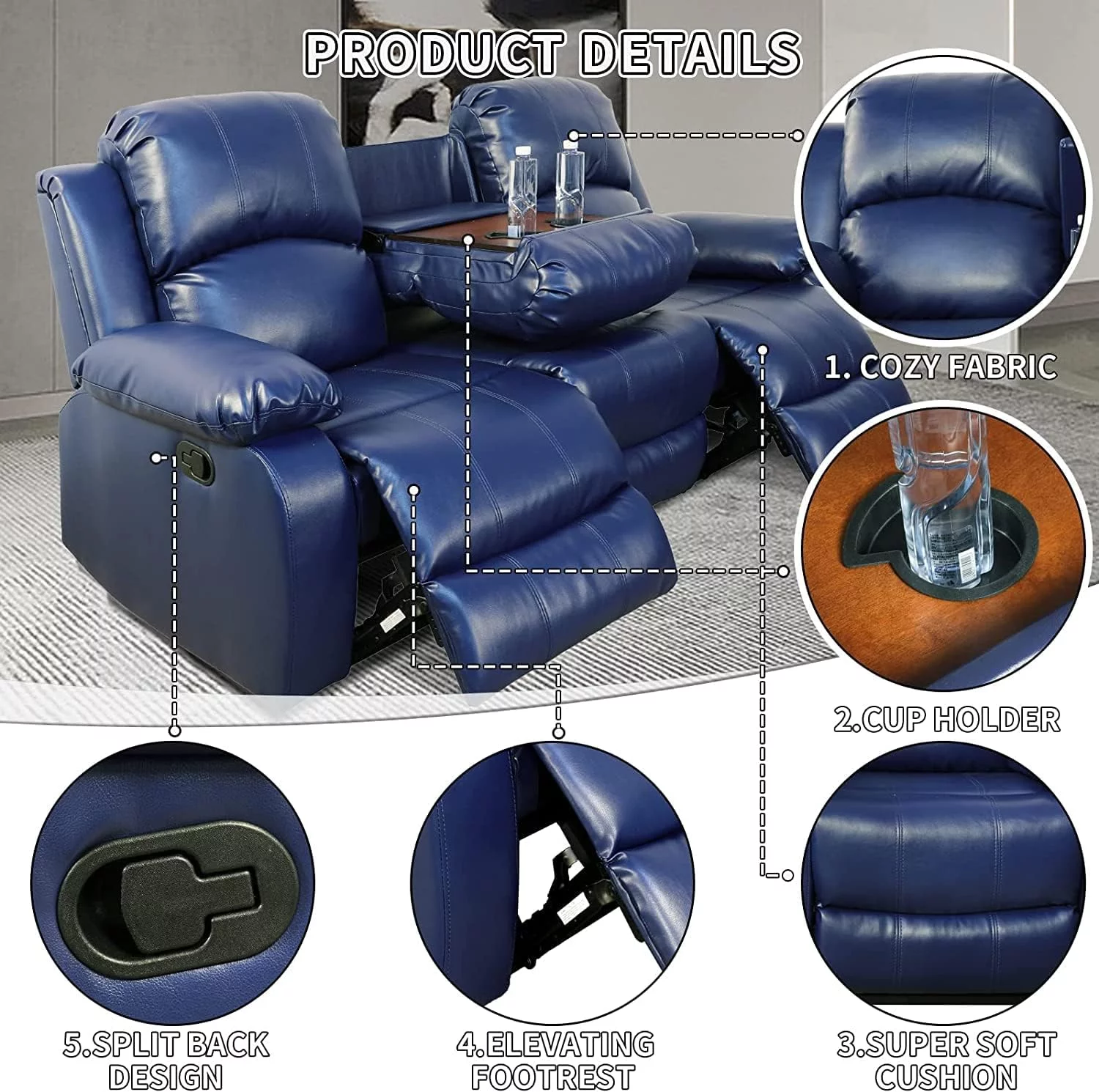 2 Piece Manual Recliner Sofa Couch, Home Theater Seating with Cup Holders, Living Room Furniture Sofa Set for Home Office (Sofa + Loveseat)