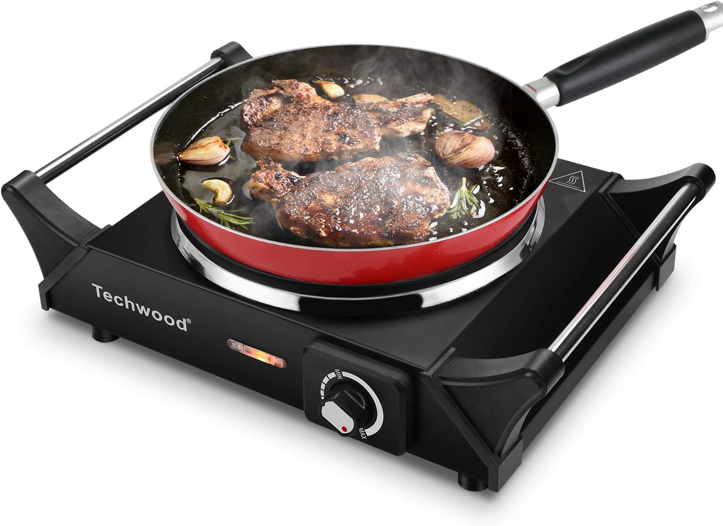 Hot Plate, Techwood Portable Electric Stove for cooking, 1200W Countertop Infrared Single Burner with Handles & 7.5&rdquo; Glass Cooktop for RV/Home/Camp, Compatible for All Cookwares Upgraded Version