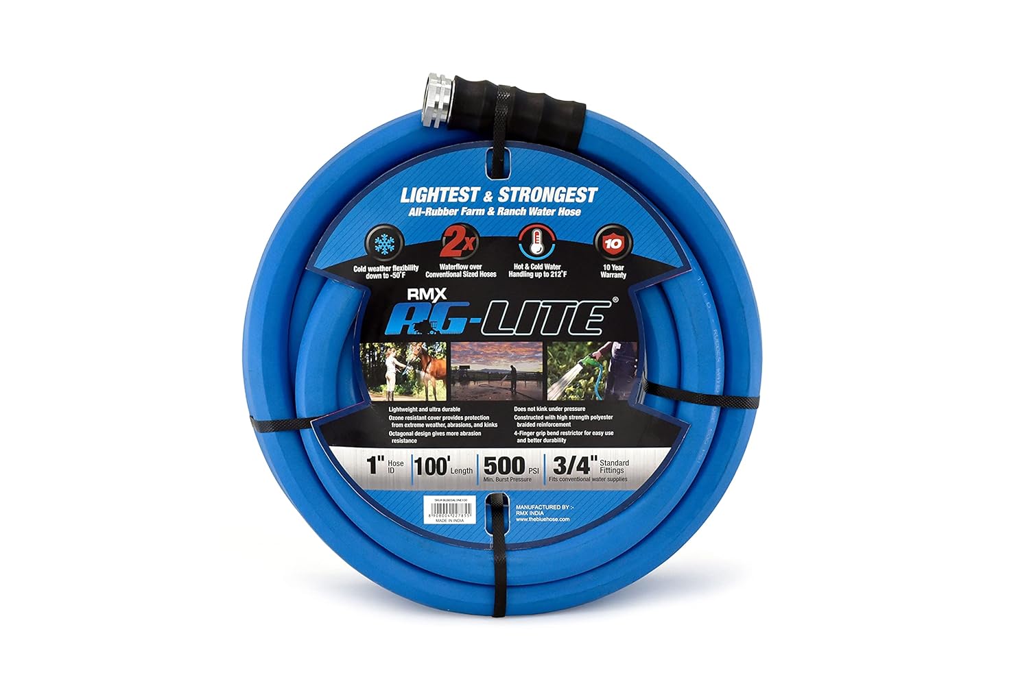 AG-LITE BSALONE100 1" x 100' Hot/Cold Water Rubber Garden Hose, 100% Rubber, Ultra-Light, Super Strong, 500 PSI, -50F to 190F Degrees, High Strength Polyester Braided, 2x Water Flow