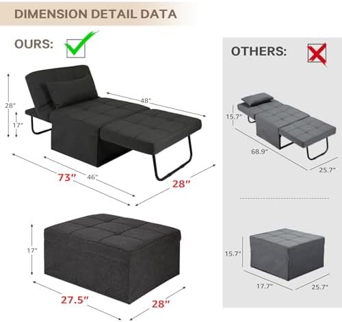 RUNFAYBIU Sleeper Chair Sofa Bed 4-in-1 Convertible Futon Chair Multi- Couch Folding Ottoman with Adjustable Backrest for Living Room Apartment Office  29\u201D Width（Beige）