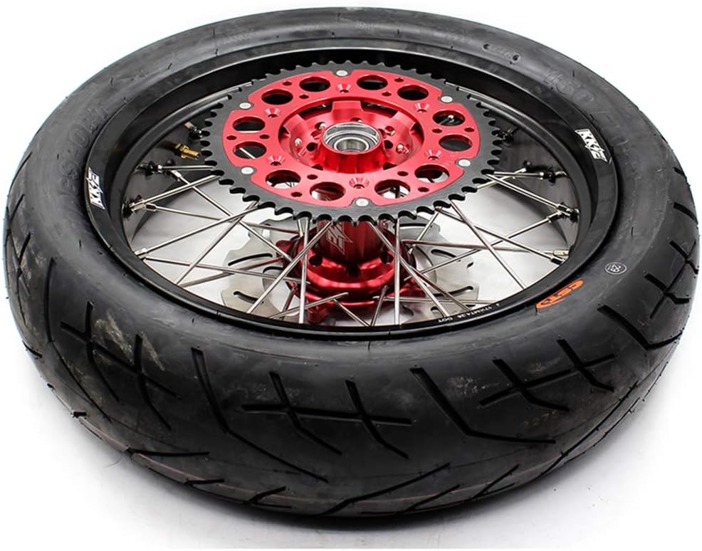 KKE 3.5" / 4.25 * 17 Rim Fit for CRF250R 2014 CRF450R 2013-2023 CRF450RL 2019-2023 Supermoto Wheels CST Tires Red Hub Discs