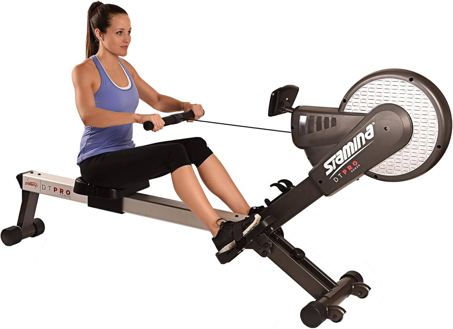 Stamina Pro Dual Air and Magnetic Resistance Rowing Machine Foldable w/Fitness Coaching App and Wireless Chest Strap Heart Monitor - Folding Rowing Machines for Home Use