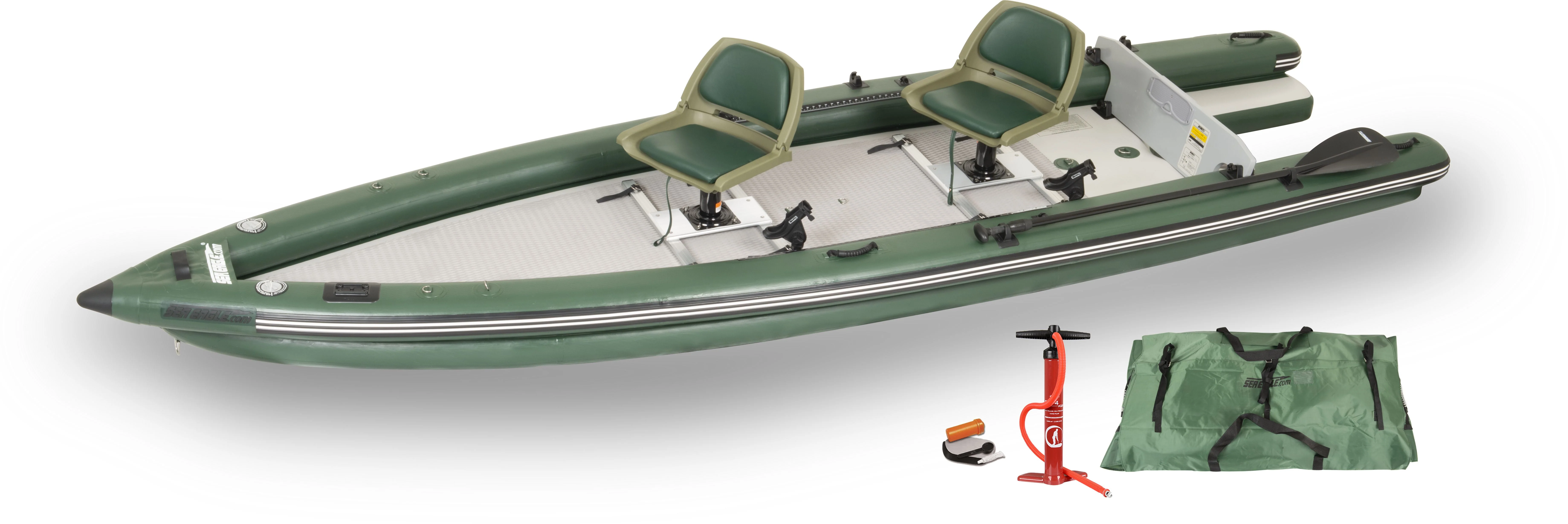 Sea Eagle FSK16 Inflatable Fish Skiff 16 Frameless Fishing Boat - 2 Person Swivel Seat Package