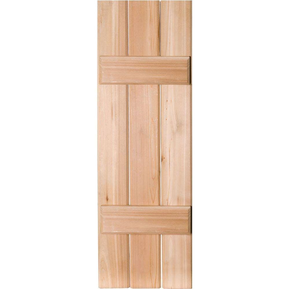 Ekena Millwork RWB12X026UNP Exterior Three Board Real Wood Pine Board-n-Batten Shutters (Per Pair), Unfinished, 12x22W x 26x22H