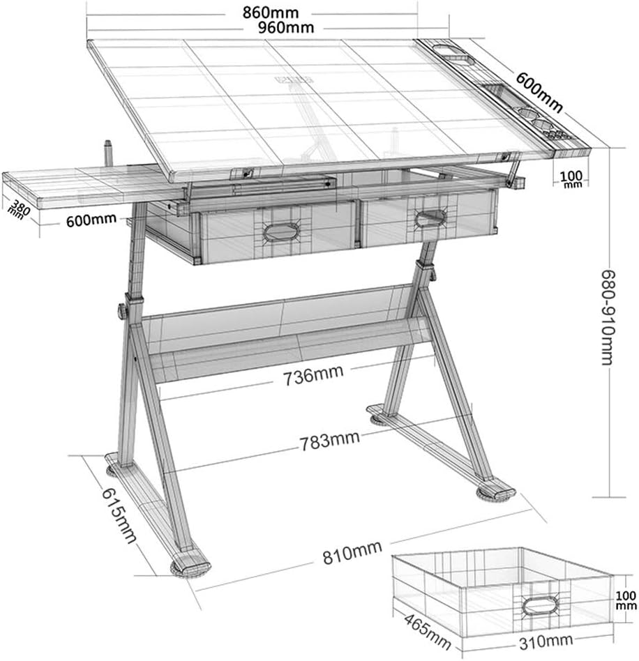 HONGYANG Drafting Desk, Height Adjustable Drawing Desk, Tiltable Craft Table with Storage, Maple Panel Art Desk, for Home Office Drafting Table