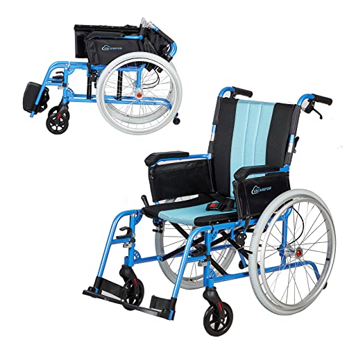 13lbs Lightweight Wheelchair, Self-propelled Wheelchair with 20" Wide Seat, Foldable Portable Wheelchair for Adults with Travel Bag Cell Phone Holder Silver