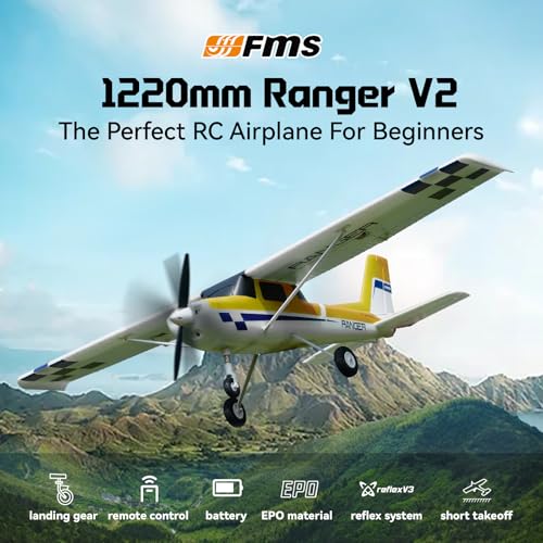 Fms Rc Planes for Beginner 1220mm Ranger Reflex V3 Red Remote Control Airplane Hobby Rc Airplanes for Adults RTF (Include Control, Battery,Charger,)