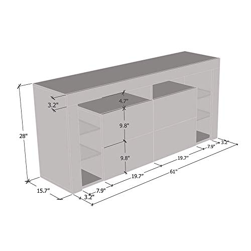 Minelli TV Stand for TVs up to 70", Modern High Gloss 61" Entertainment Center, TV Media Console with Storage Cabinets and LED Lights