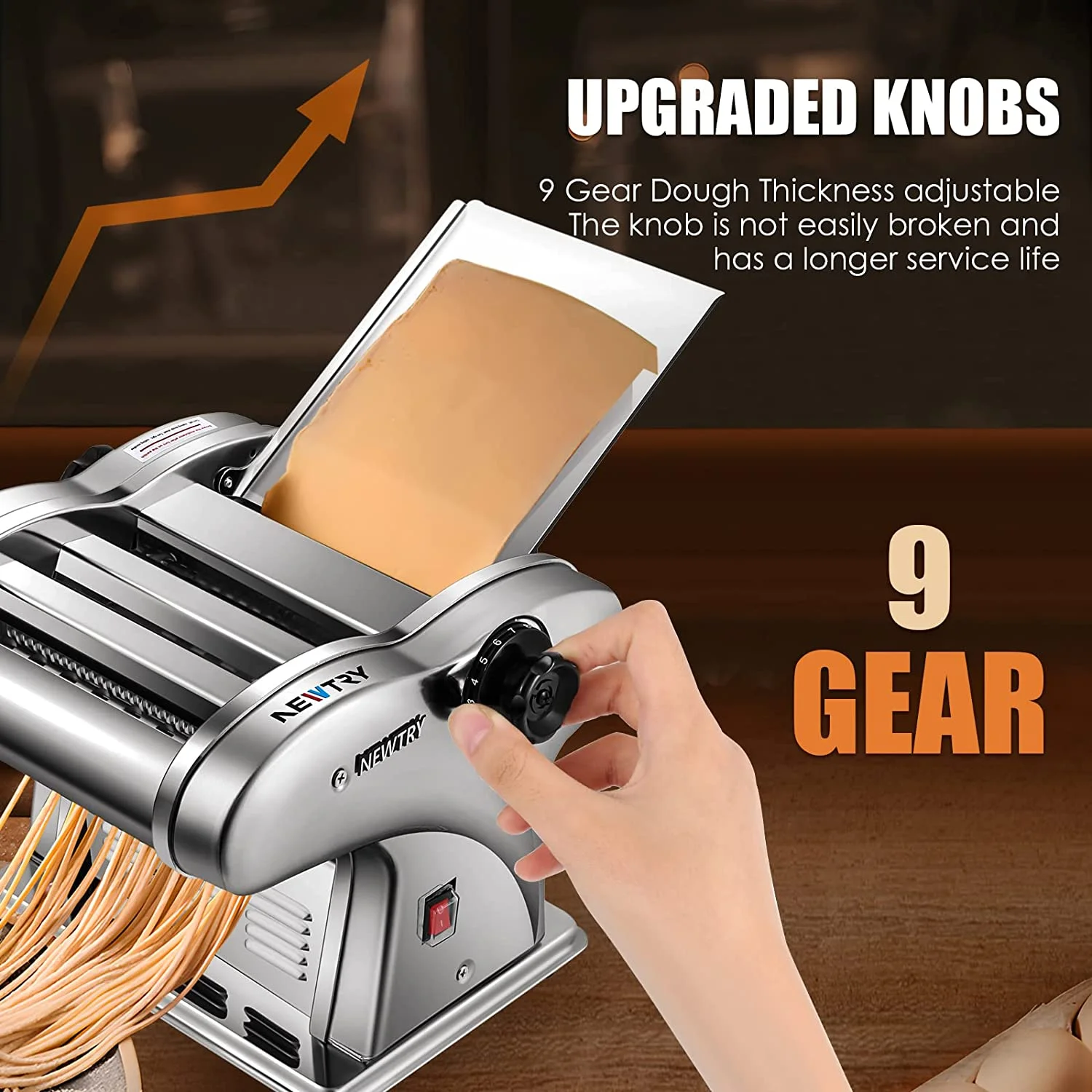OUWI Electric Pasta Maker Noodle Maker Pasta Making Machine Dough Roller Cutter Thickness Adjustable Stainless Steel US 110V for Family Use 3 Blades Type