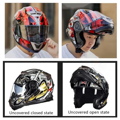 Modular Motorcycle Bluetooth Helmet, Adult Men Women Racing Full Face Helmet DOT Approved Built-in Speaker Microphone Headset Integrated FMVSS-218 Helmet, Motocross Flip Up Front Helmets