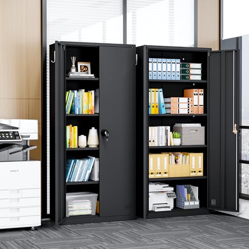 Qiaoxuan Metal Garage Storage Cabinet with 2 Doors and 4 Adjustable Shelves, Steel Locking Office File Cabinet, Tall Tool Cabinet for Home, Garage, Warehouse, Gym, School (71")