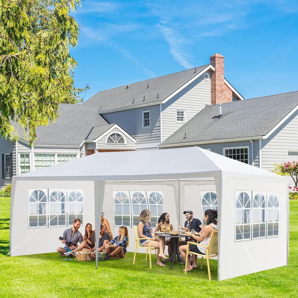 20' x 10' White Pop Up Canopy Tent - Waterproof, Heavy-Duty Iron Tube Frame with PE Cloth Cover, Ideal for Weddings, Parties, and Outdoor Events