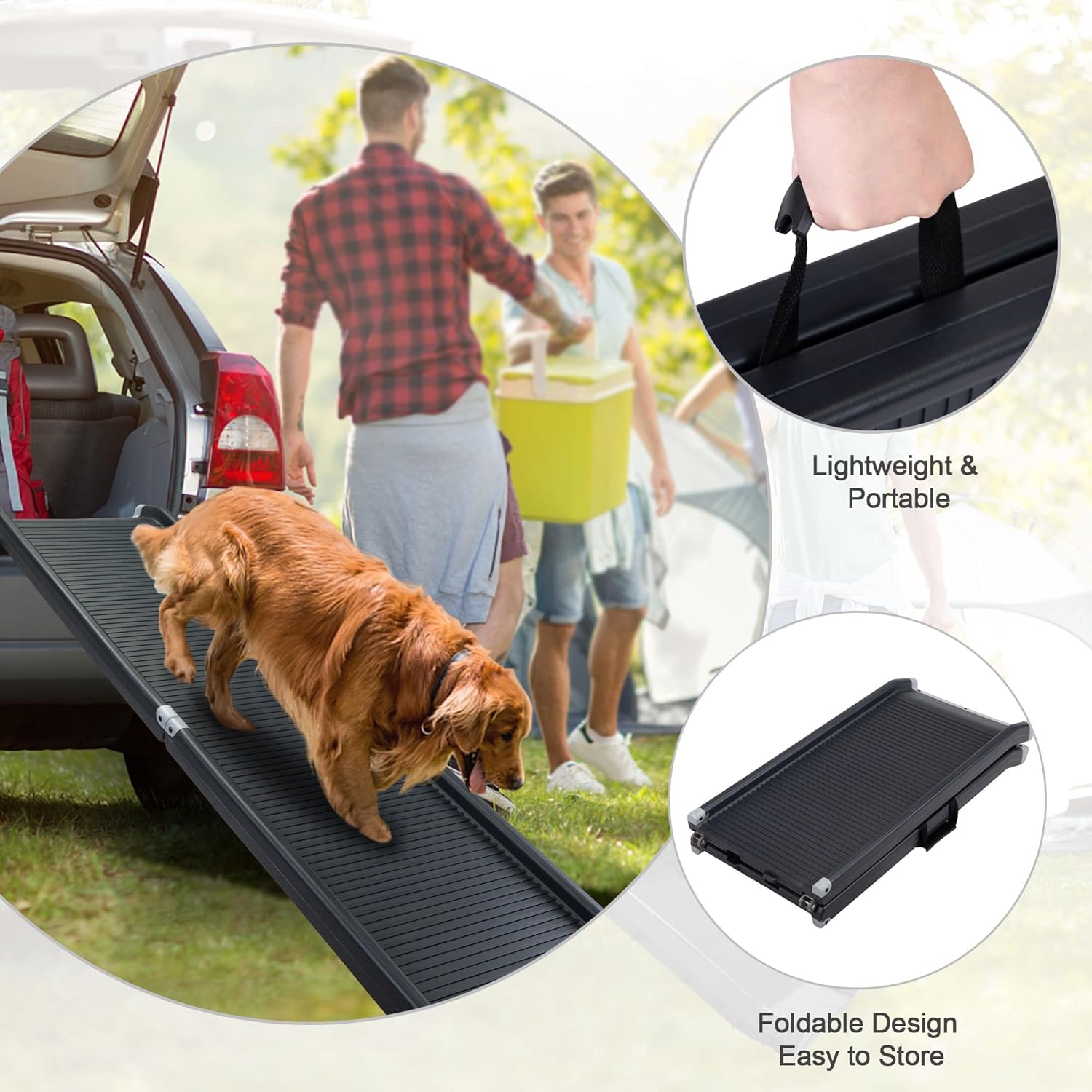 62”L Heavy Duty Portable Folding Dog Ramps for Large Dogs SUV, Truck Car Ramp Stairs Step Ladder for Pet, Non-Slip Design for Pool Boat
