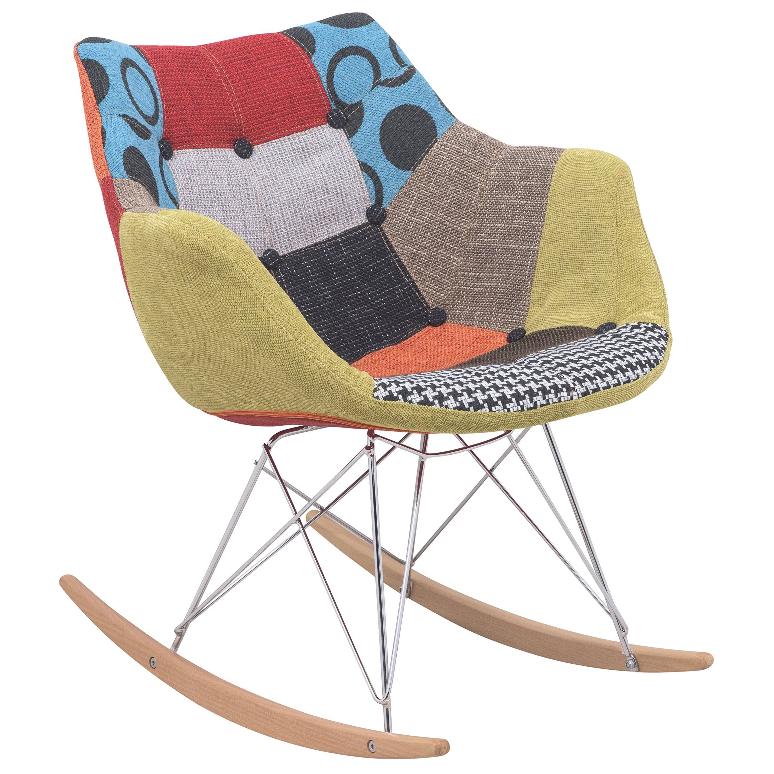 LeisureMod Willow Patchwork Fabric Eiffel Rocking Chair Multicolor