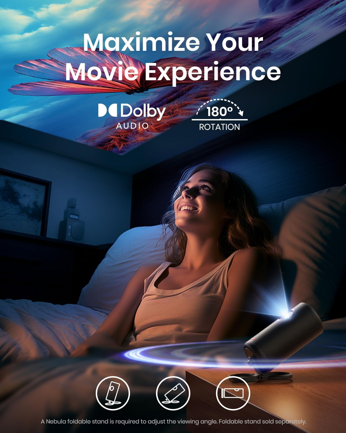 NEBULA by Anker Capsule 3 Laser 1080p, Mini Smart TV Projector with wifi and bluetooth, Outdoor Portable Projector, Dolby Digital, Laser Projector, Autofocus, 120-Inch Picture, 2.5H Built-in Battery