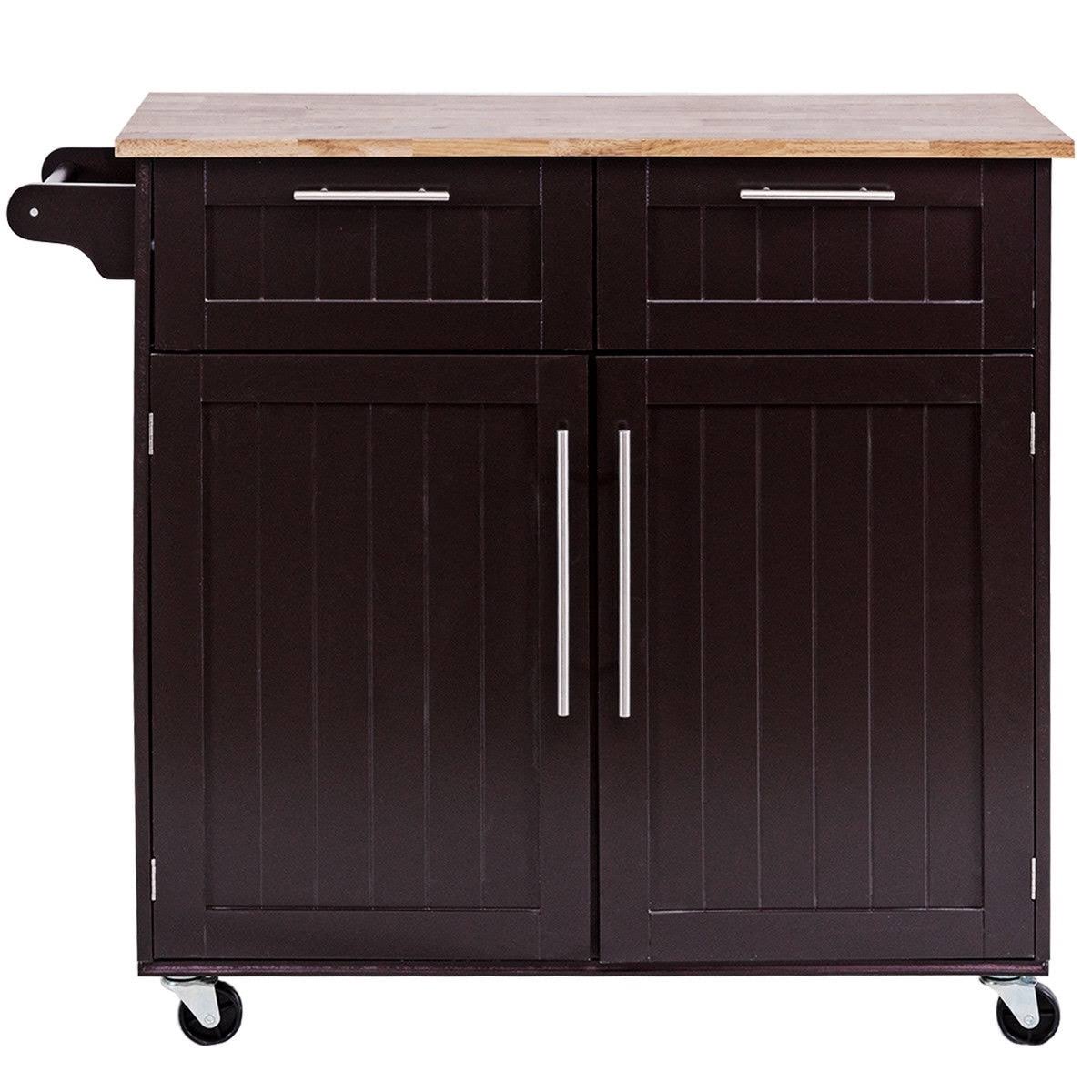 Costway Rolling Kitchen Cart Island Heavy Duty Storage Brown Trolley - See Details - Wood