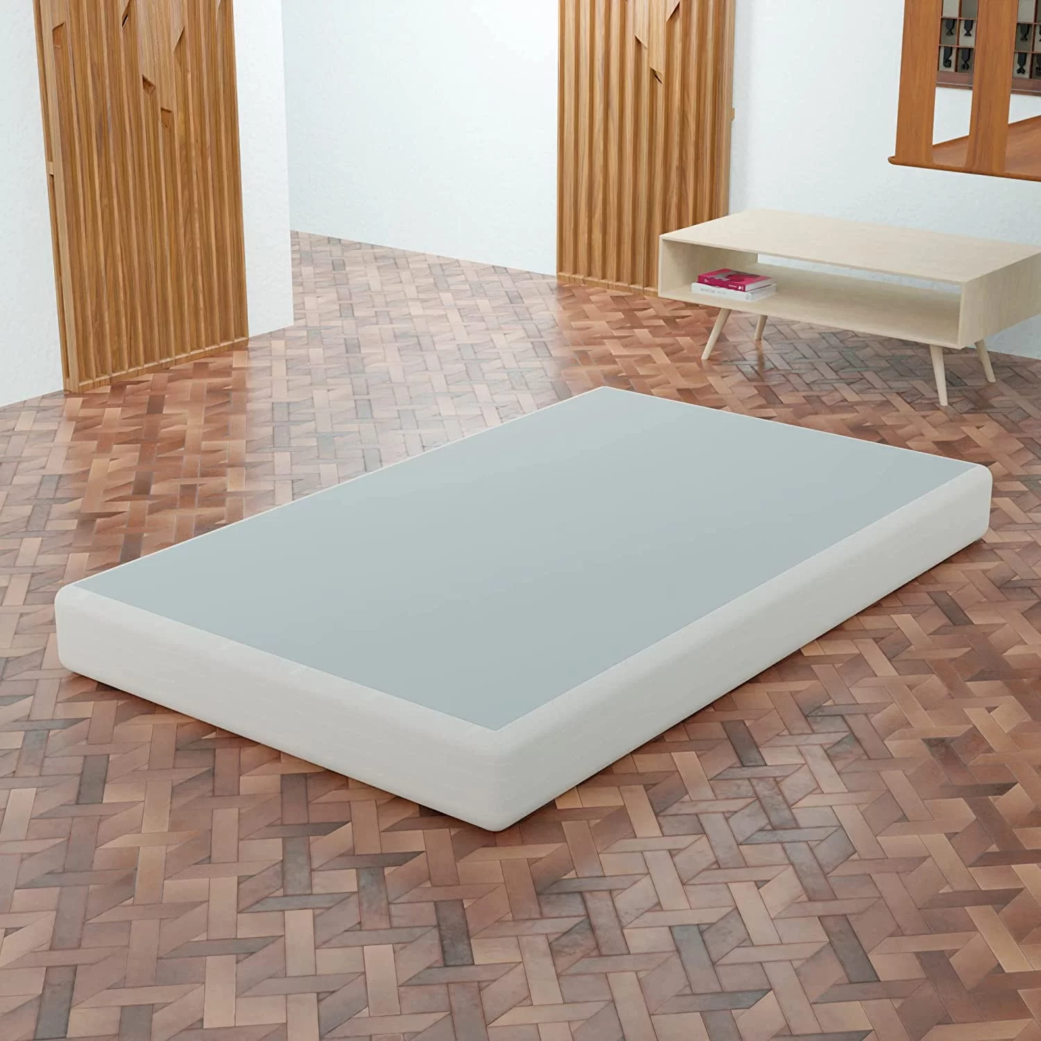 4.5-Inch Sturdy Box Spring for Mattress Support-Durable and Easy to Assemble Natural Wood Foundation for Full, White