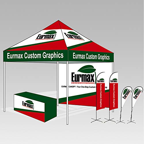 Eurmax USA 10 x 10 Pop up Canopy Commercial Tent Outdoor Party Canopies with 4 Removable Zippered Sidewalls and Roller Bag Bonus 4 Canopy Sand Bags & 24 Squre Ft Extended Awning(Black)