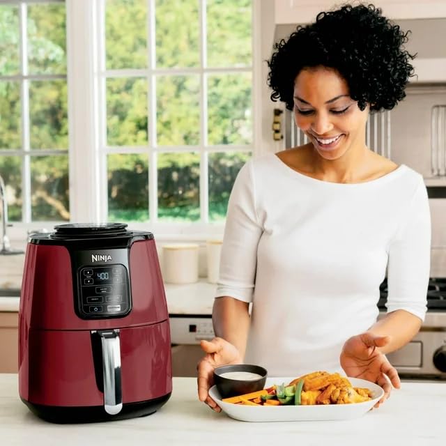 Ninja - AF100 Air Fryer Ceramic-Coated Nonstick Basket, Dehydrate & Reheats, for Quick, Easy Meals, 4 Quart Capacity, & High Gloss Finish