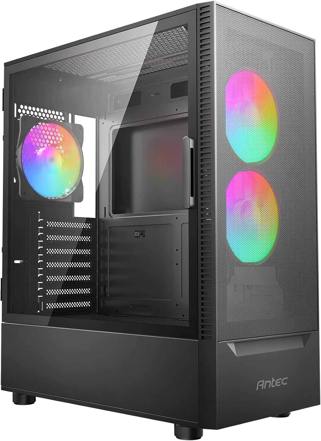Antec NX410 ATX Mid-Tower Case, Tempered Glass Side Panel, Full Side View, Pre-Installed 2 x 140mm in Front & 1 x 120 mm RGB Fans in Rear(White) (9734088000)